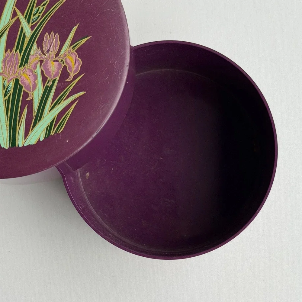 Vintage Toyo Iris Lacquer Ware Trinket Box Set Purple Floral Japan